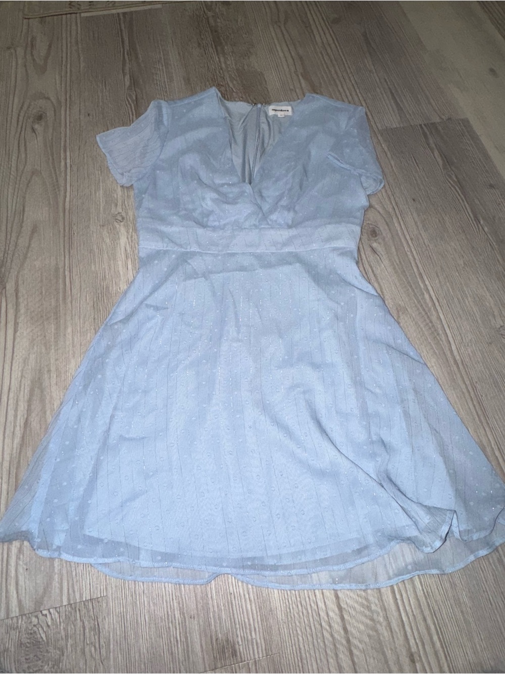 superdown Light Blue V-Neck Short Sleeve Fit & Flare Dress